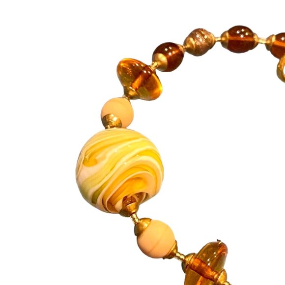 MURANO 24k Gold & Copper Infused Teadrop Pendant Venetian Glass Beads Necklace - Picture 3 of 8